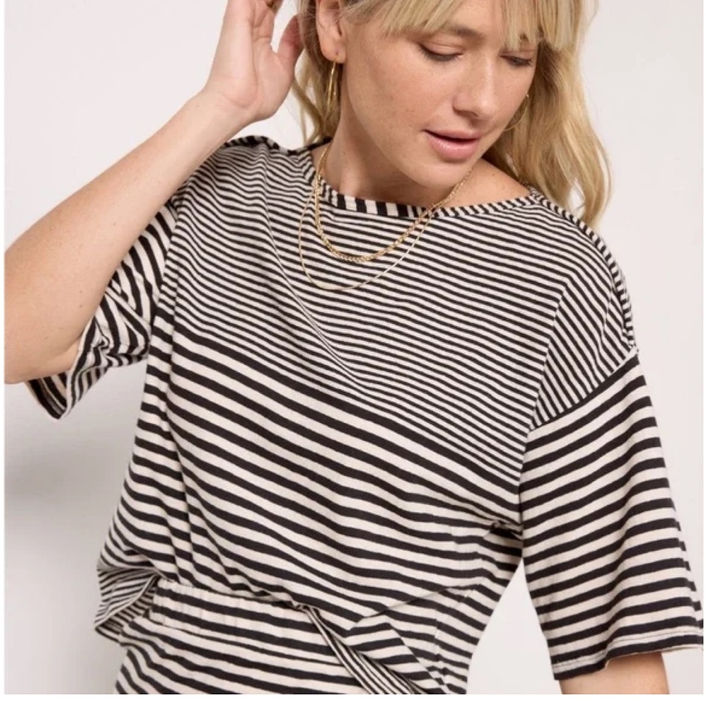 Sundry Black and White Striped Boat Tee